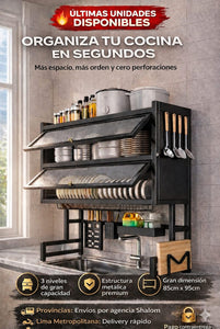 ORGANIZADOR Y ESCURRIDOR DE PLATOS DE 3 NIVELES CON DOBLE TAPA DE 85 CM