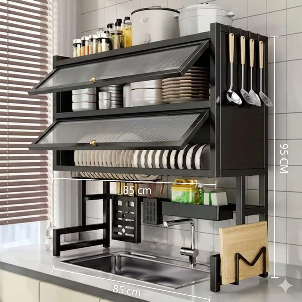 ORGANIZADOR Y ESCURRIDOR DE PLATOS DE 3 NIVELES CON DOBLE TAPA DE 85 CM