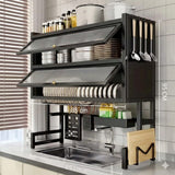 ORGANIZADOR Y ESCURRIDOR DE PLATOS DE 3 NIVELES CON DOBLE TAPA DE 85 CM