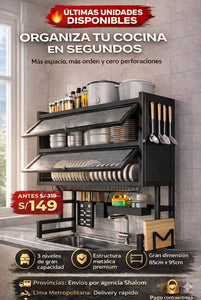 ORGANIZADOR Y ESCURRIDOR DE PLATOS DE 3 NIVELES CON DOBLE TAPA DE 85 CM
